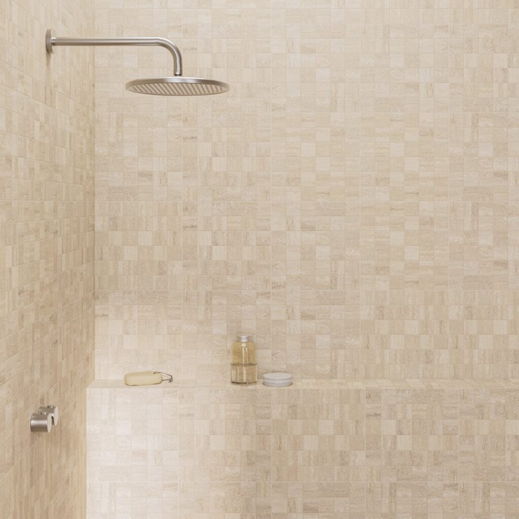 CREAM BEIGE TRAVERTINE CROSS CUT MOSAIC